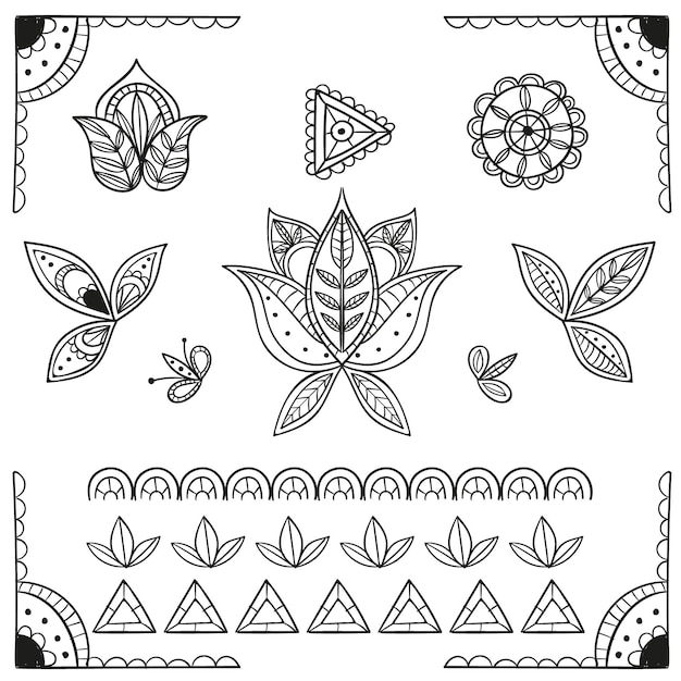 Collezione di elementi boho disegnati a mano