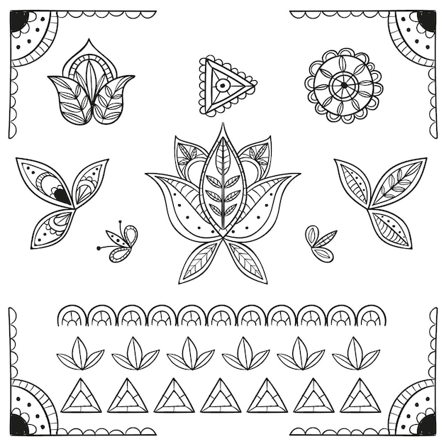 Hand drawn boho elements collection