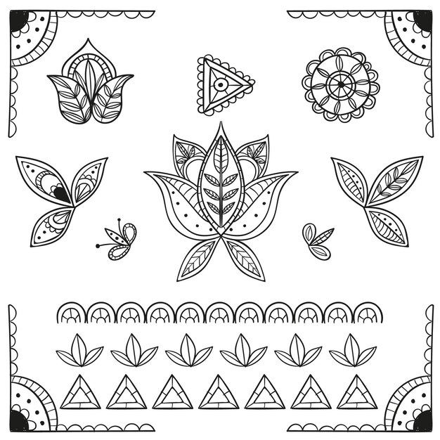 손으로 그린 boho 요소 컬렉션