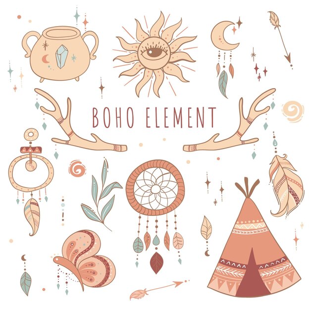 손으로 그린 boho 요소 컬렉션