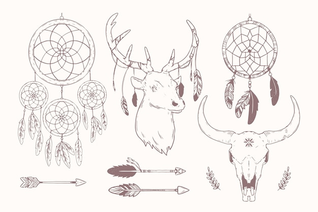 Free vector hand drawn boho elements collection