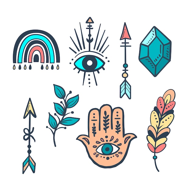 Free vector hand drawn boho elements collection