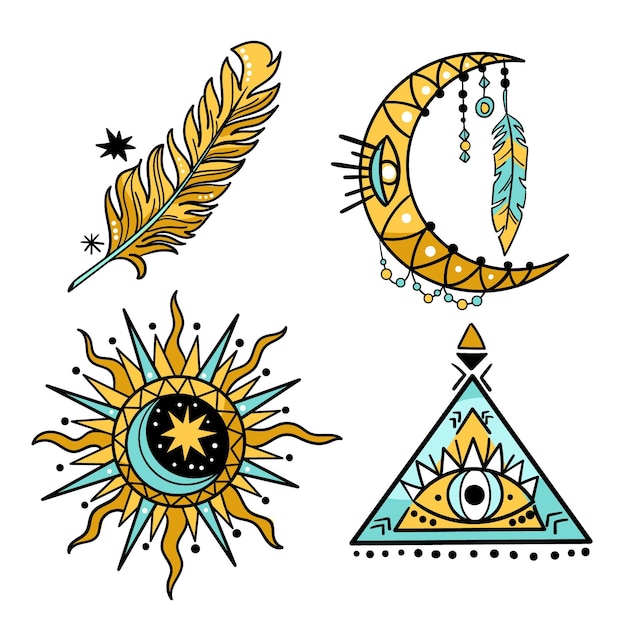 Free vector hand drawn boho elements collection