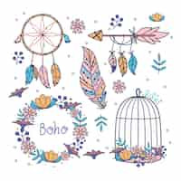 Free vector hand drawn boho elements collection