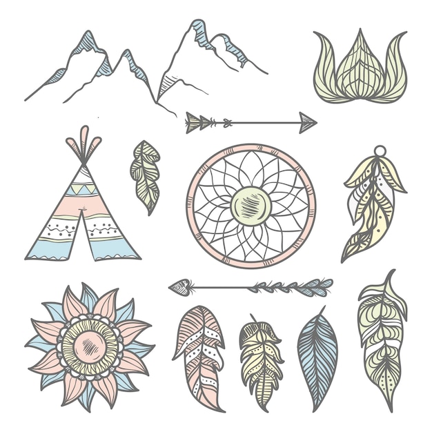 Free vector hand drawn boho elements collection