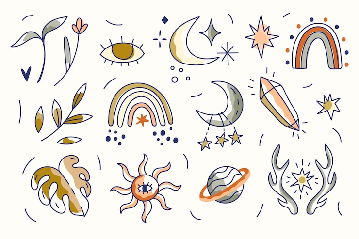 Free Vector hand drawn boho elements collection