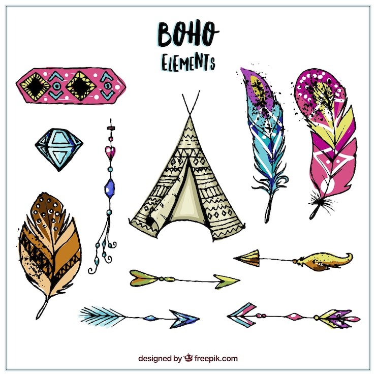 Free Vector hand drawn boho elements