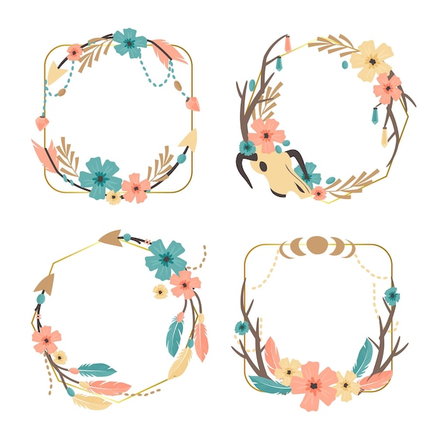 Free vector hand drawn boho frame collection