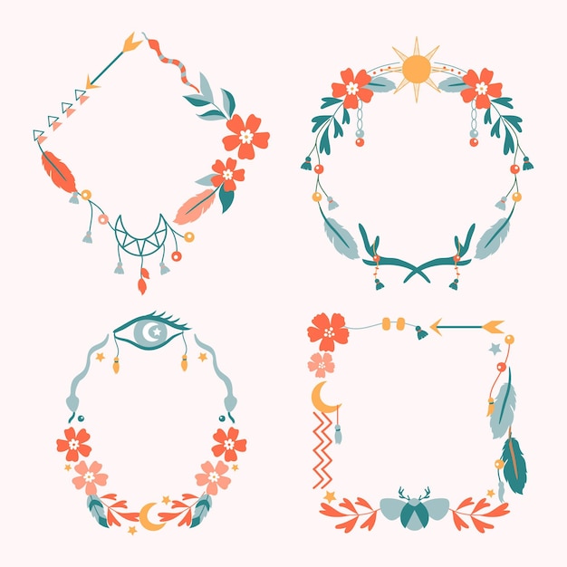 Free vector hand drawn boho frame collection