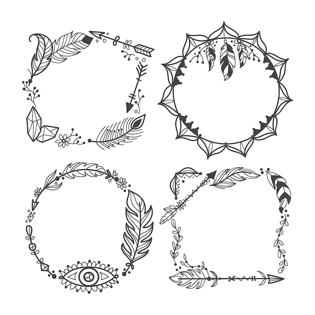 Free vector hand drawn boho frame pack