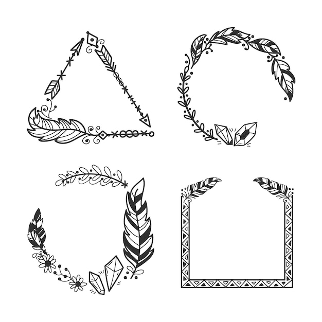 Free vector hand drawn boho frame pack