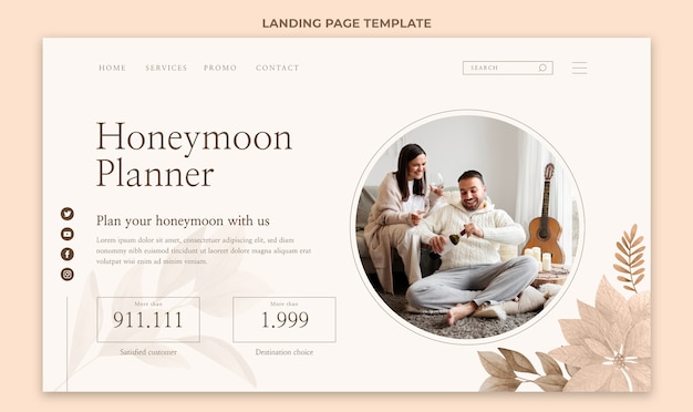 Free vector hand drawn boho honeymoon landing page template