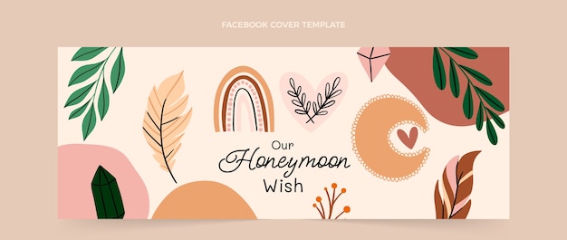 Hand drawn boho honeymoon social media cover template