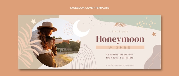 Hand drawn boho honeymoon social media cover template