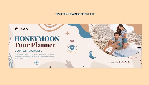 Free vector hand drawn boho honeymoon twitter header