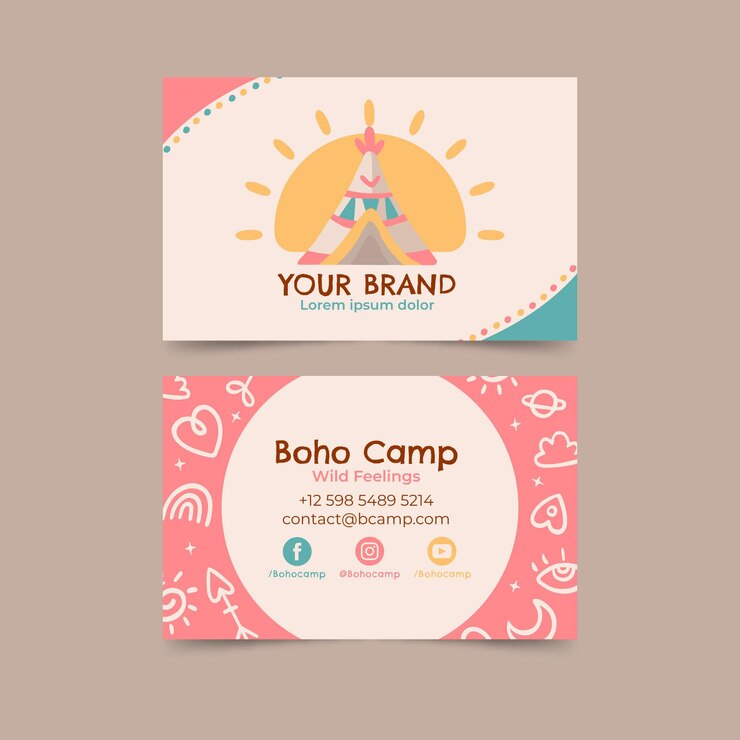 무료 Vector 손으로 그린 boho 가로 명함 서식 파일