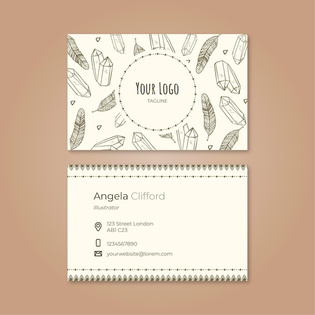 Free vector hand drawn boho horizontal business card template