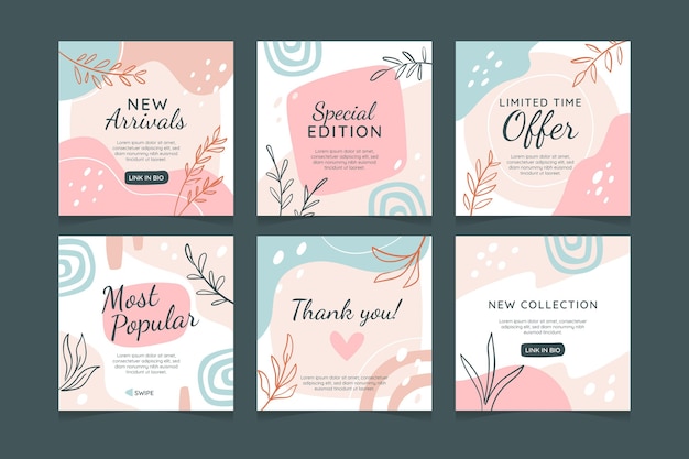 Free vector hand drawn boho instagram posts collection