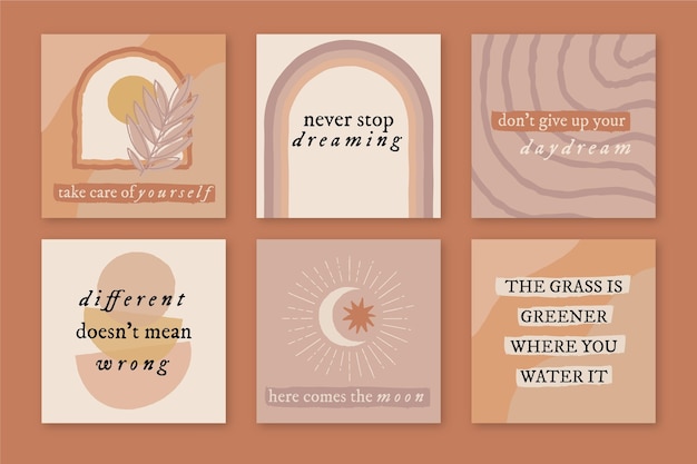 Free vector hand drawn boho instagram posts collection