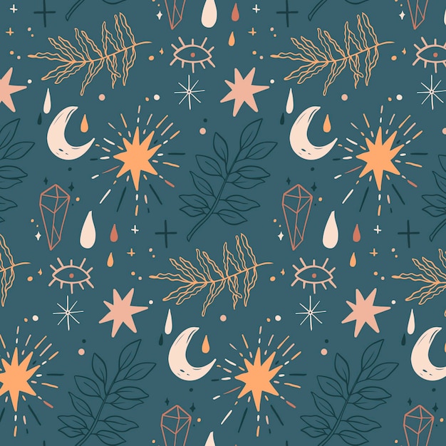 Hand drawn boho pattern with nature elements