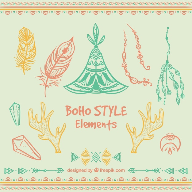 Accessori in stile boho disegnati a mano