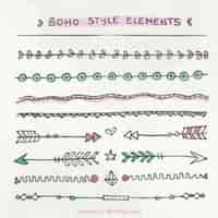 Vettore gratuito boho disegnato i confini style pack mano