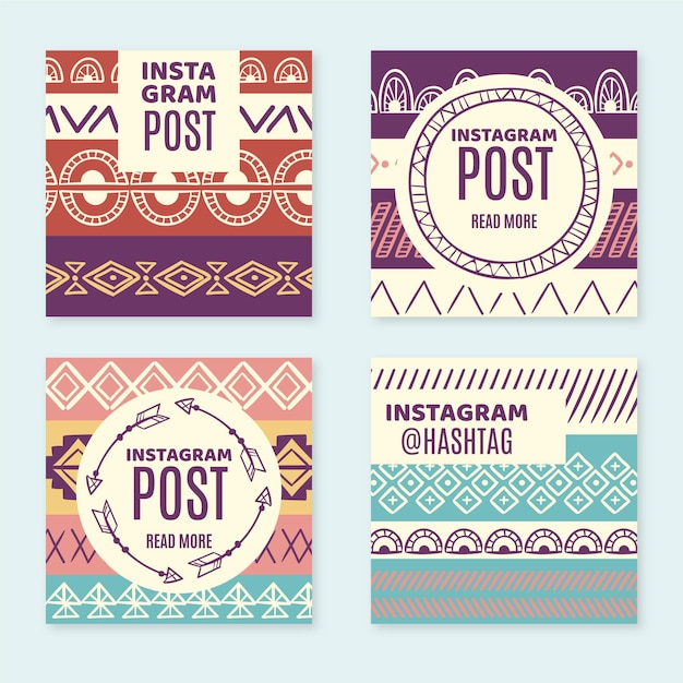 Free vector hand drawn boho style instagram posts