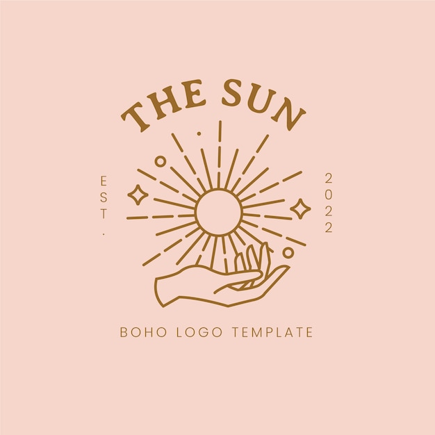 Vettore gratuito logo del sole boho disegnato a mano