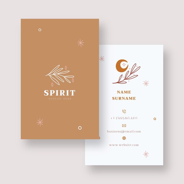 Hand drawn boho vertical business card template