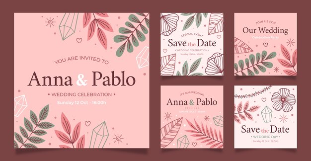 hand drawn boho wedding ig posts