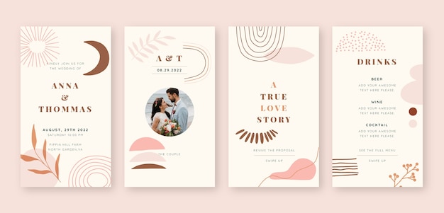 Free vector hand drawn boho wedding ig stories