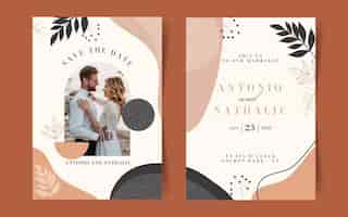 Free vector hand drawn boho wedding invitation template with photo