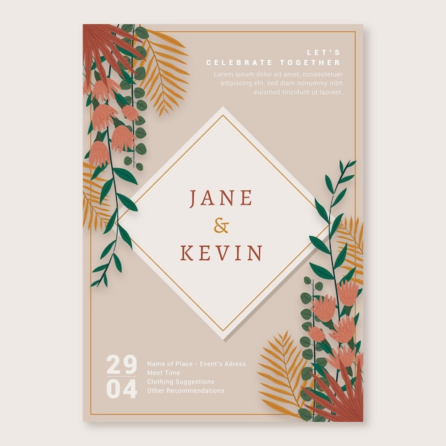 Free vector hand drawn boho wedding invitation template