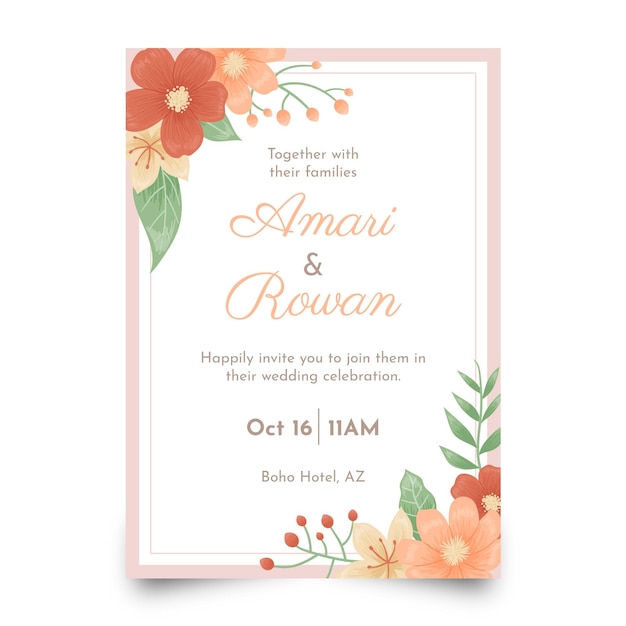 Hand drawn boho wedding invitation template