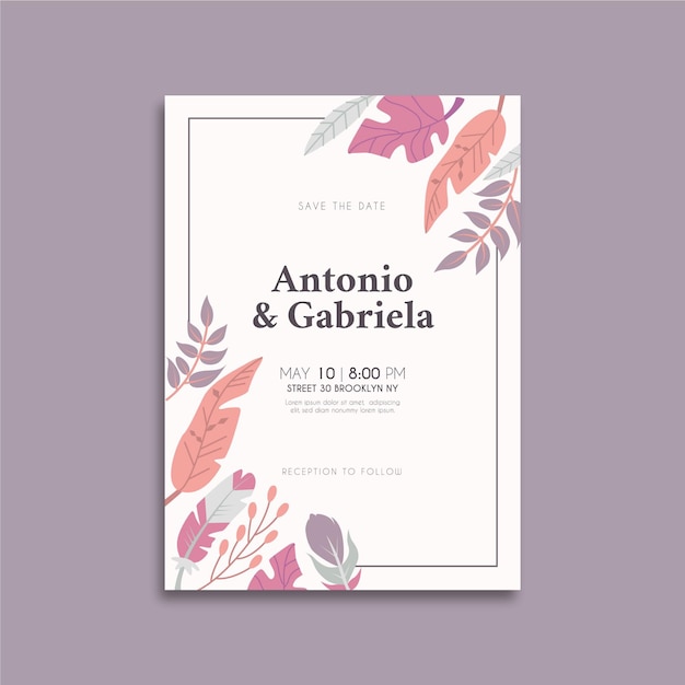 Hand drawn boho wedding invitation template