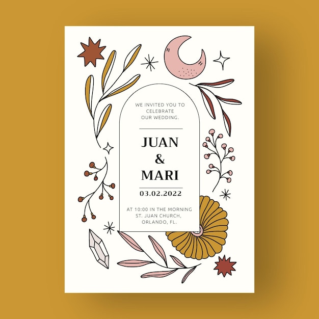 Hand drawn boho wedding invitation template