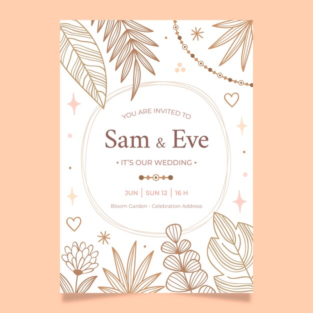 hand drawn boho wedding invitation template