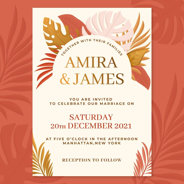 Free vector hand drawn boho wedding invitation