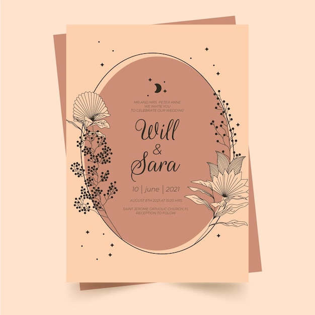 Hand drawn boho wedding invitation