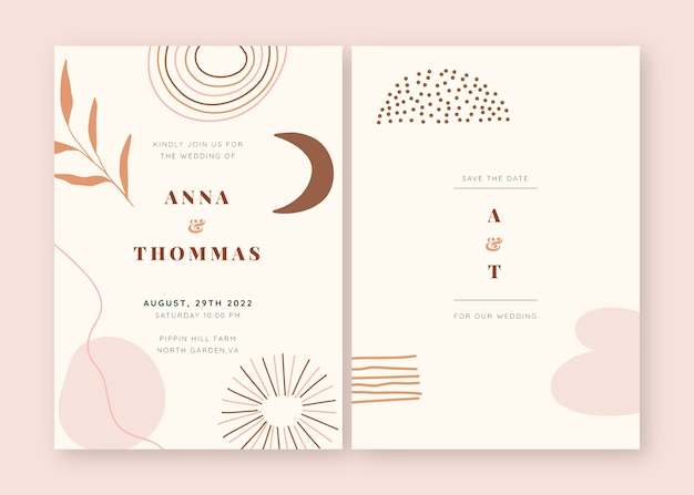 Free vector hand drawn boho wedding invitation