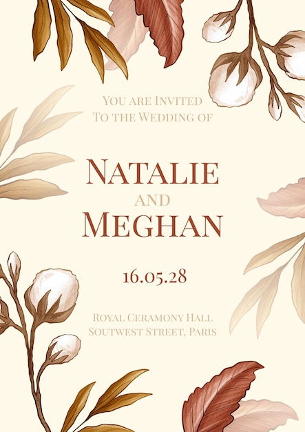 Free vector hand drawn boho wedding invitation