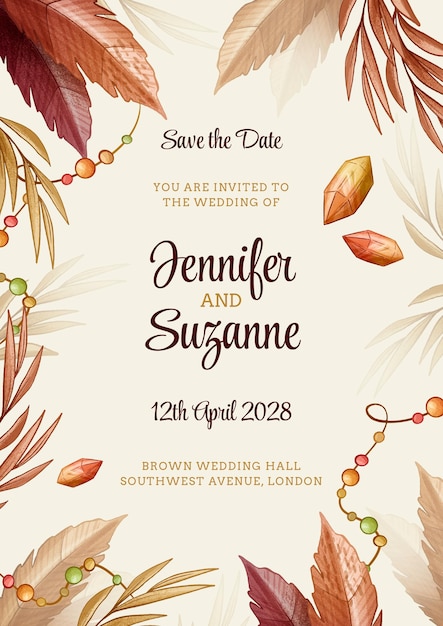 Free vector hand drawn boho wedding invitation