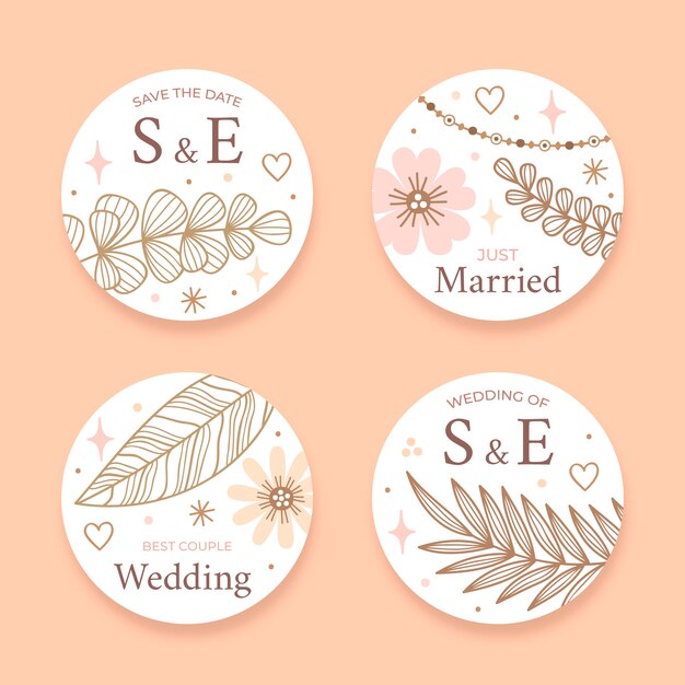 Hand drawn boho wedding labels template