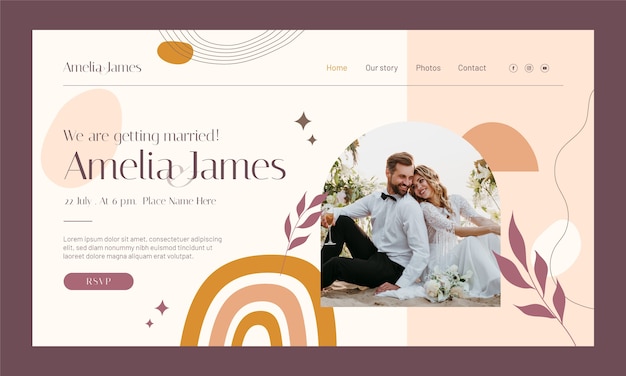 Free vector hand drawn boho wedding landing page template