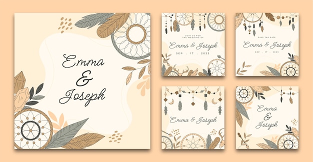 Free vector hand drawn boho wedding post template