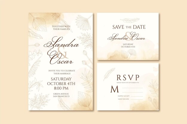 Hand drawn boho wedding stationery template