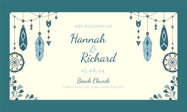 Hand drawn boho wedding template design