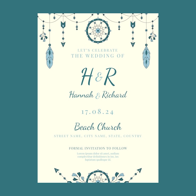 Free vector hand drawn boho wedding template design