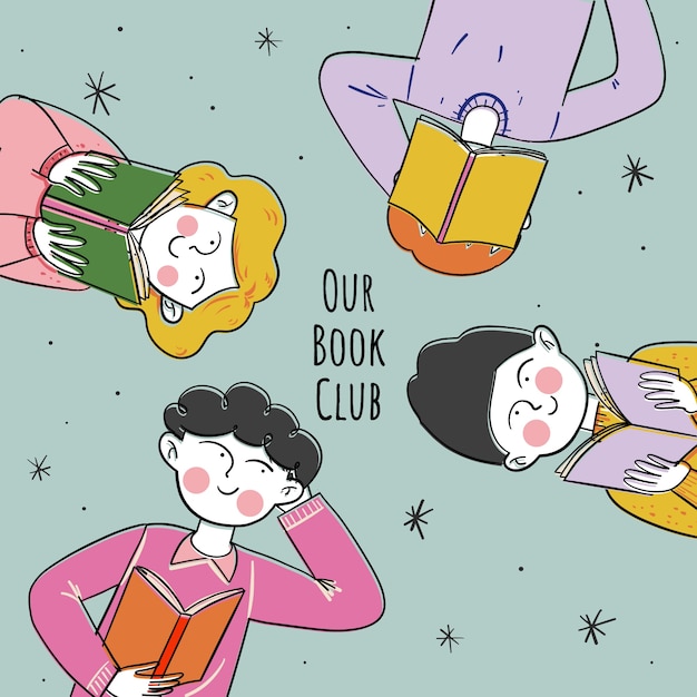 Hand drawn book club illustration