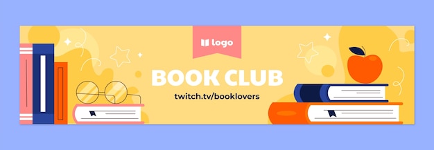 Free vector hand drawn book club twitch banner